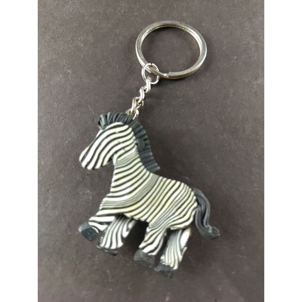 Zebra Polymer Clay Homemade Keychain - Picture 3 of 4
